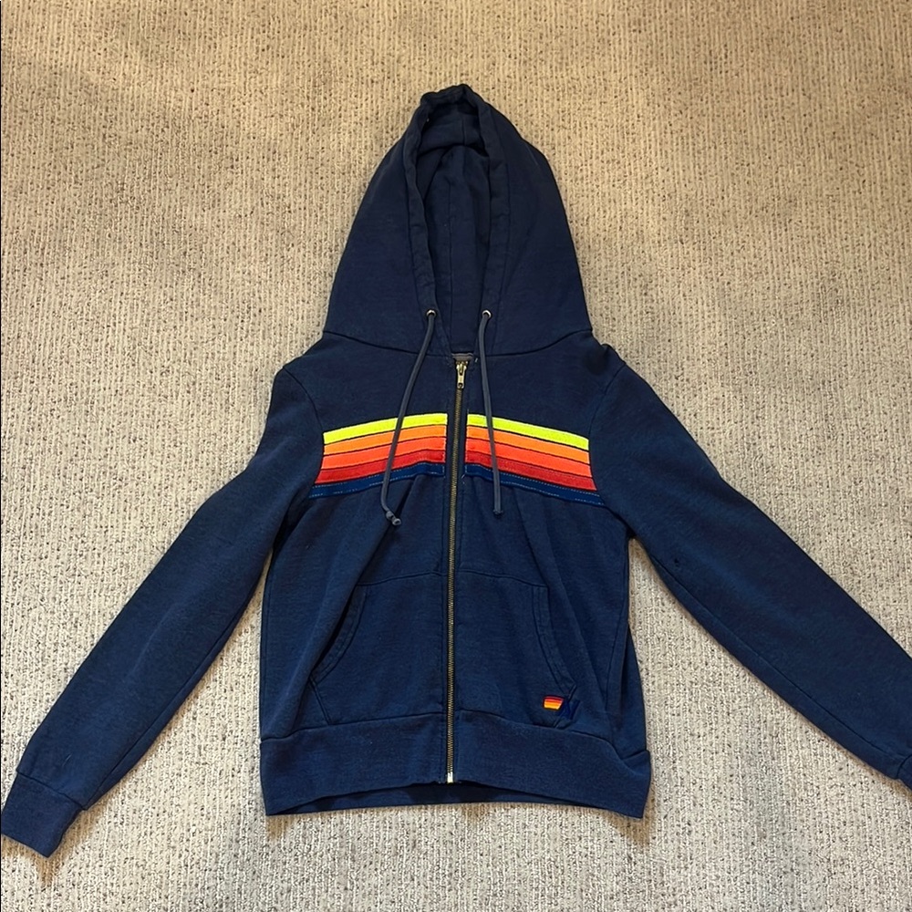 Aviator Nation Women’s Navy Zip-Up with Neon Stripes